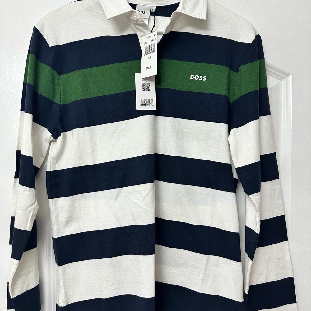 BOSS Boy’s Striped Long Sleeve Polo Shirt